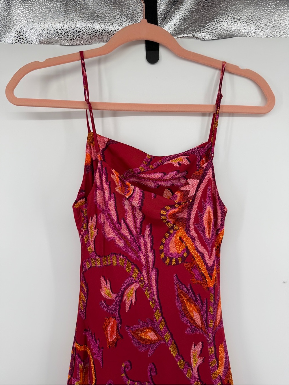 FARM Rio ResortWear Boho Wedding Guest TropicalSunset Floral SatinMaxi Dress SzS - Picture 7 of 11
